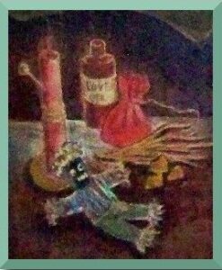 Painting from voodoo museum that features voodoo paraphenalia in the article what is voodoo